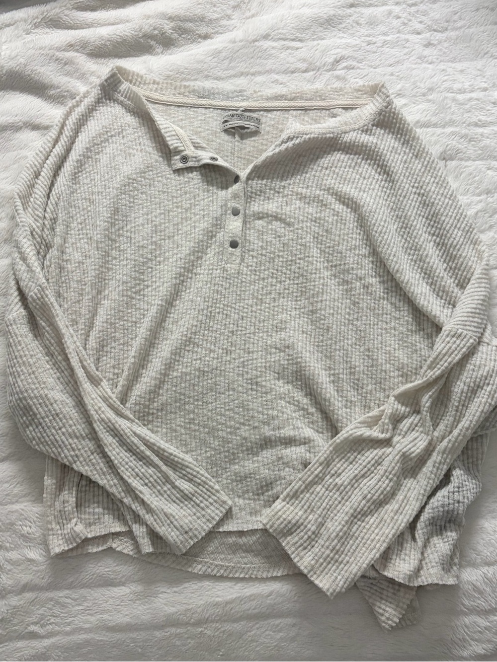 Urban Outfitters Cream Waffle Henley Long-Sleeve Top